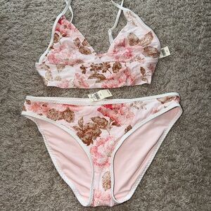 Aerie Pink and Brown Floral Bikini